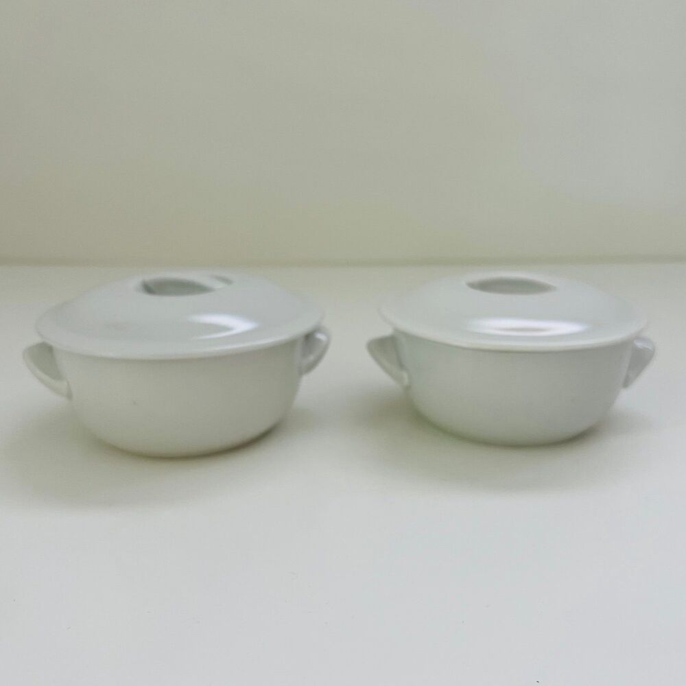 PILLIVUYT Culinaire White Porcelain Soup Bowl Casserole Dish With Lid, Set of 2